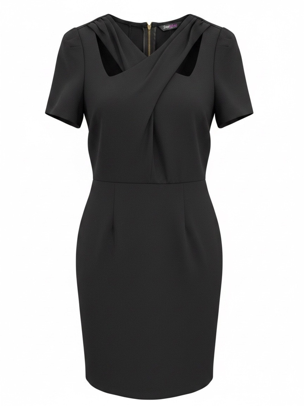 Cross-Front Black Short-Sleeve Mini Dress